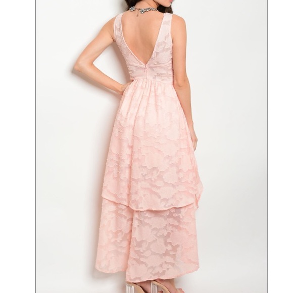 HPπ LAST ONE! Peach tier hi-low plunge neck dress - Picture 2 of 8